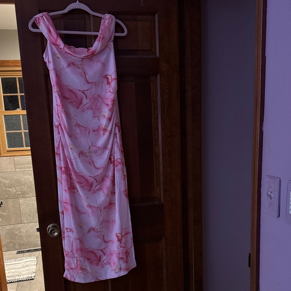 Elegant Pink and White off-shoulder Dress